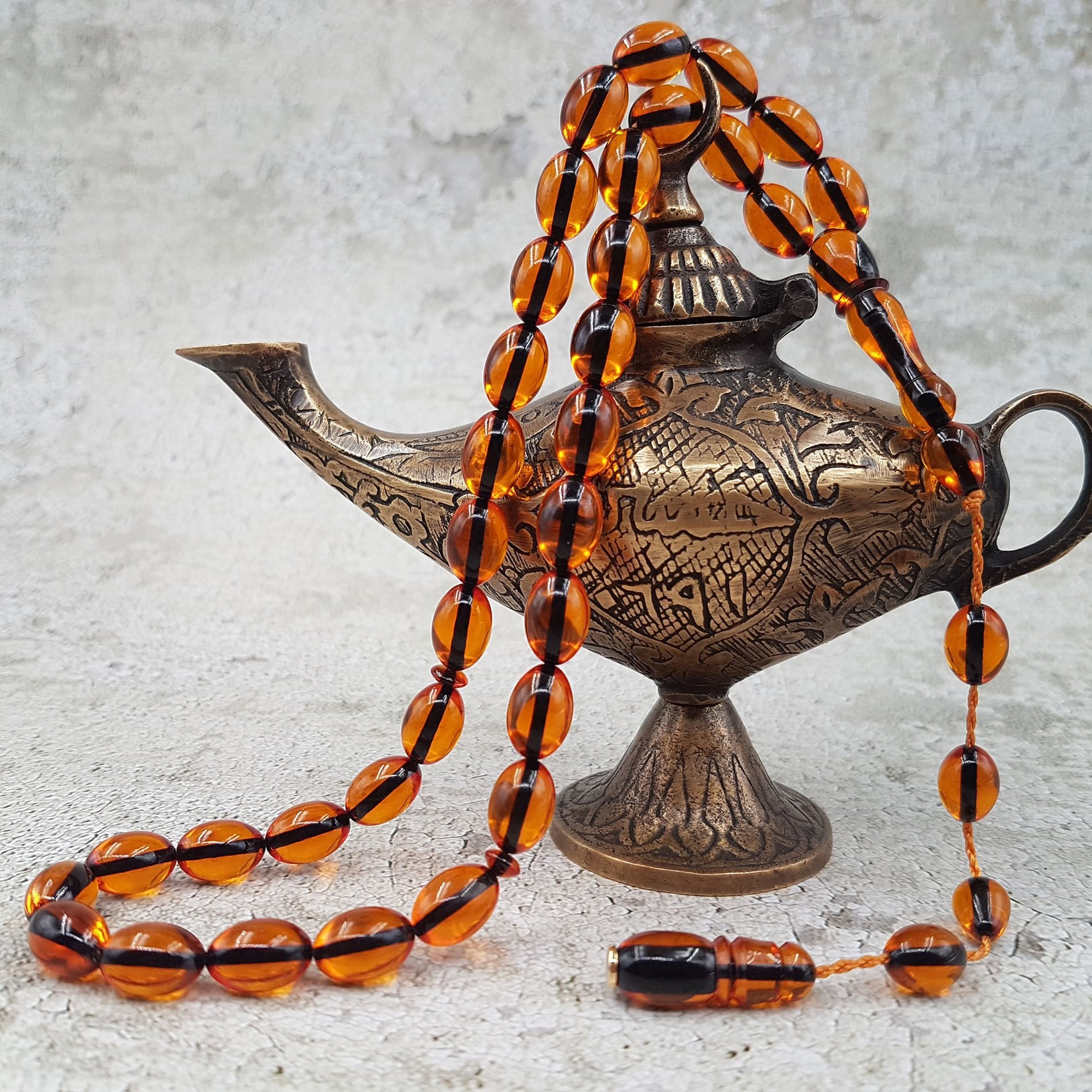 Turuncu Beyzi Kesim Ateş Kehribar Tesbih