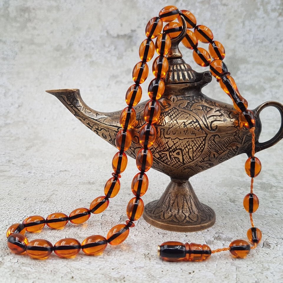 Turuncu Beyzi Kesim Ateş Kehribar Tesbih