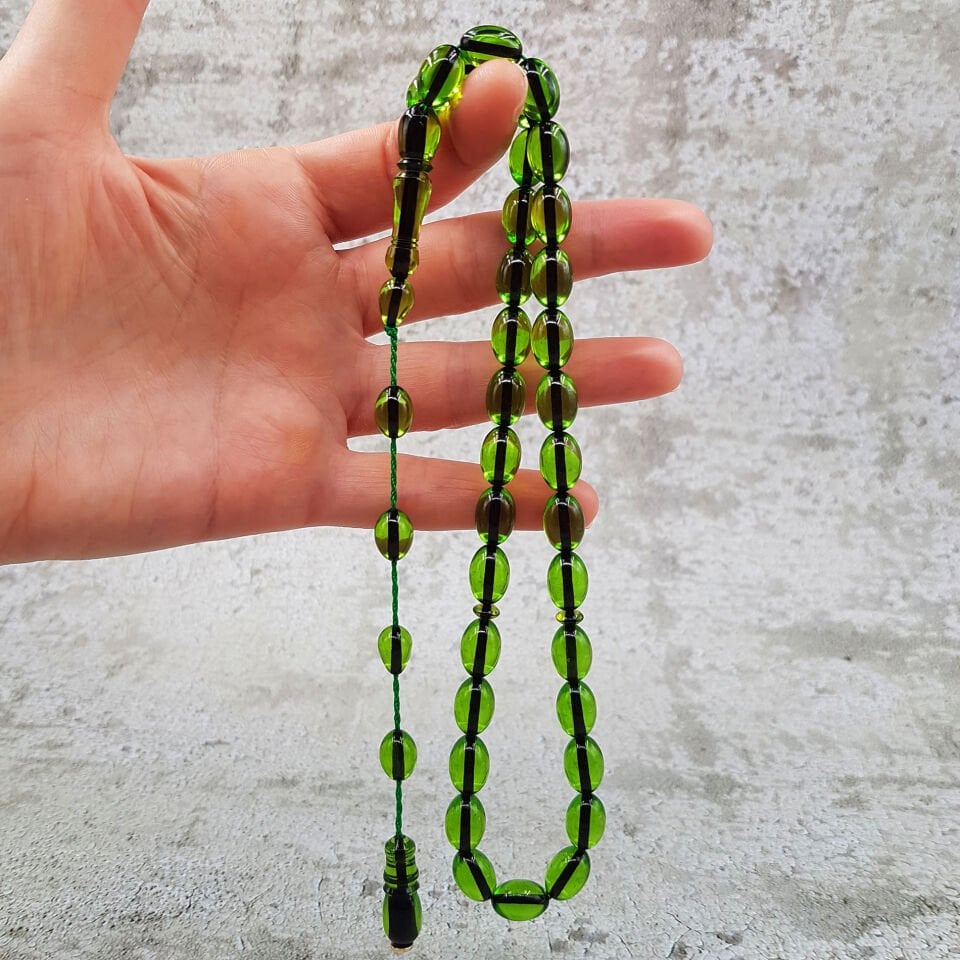 Çimen Yeşili Beyzi Ateş Kehribar Tesbih