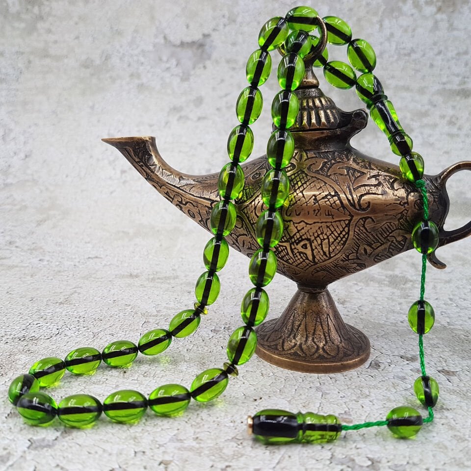 Çimen Yeşili Beyzi Ateş Kehribar Tesbih