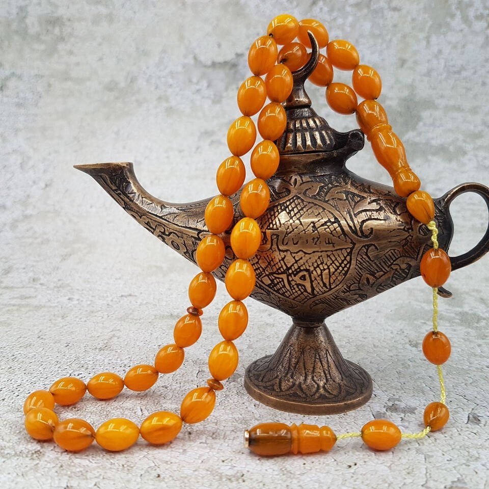 Koyu Sarı Beyzi Sıkma Kehribar Tesbih