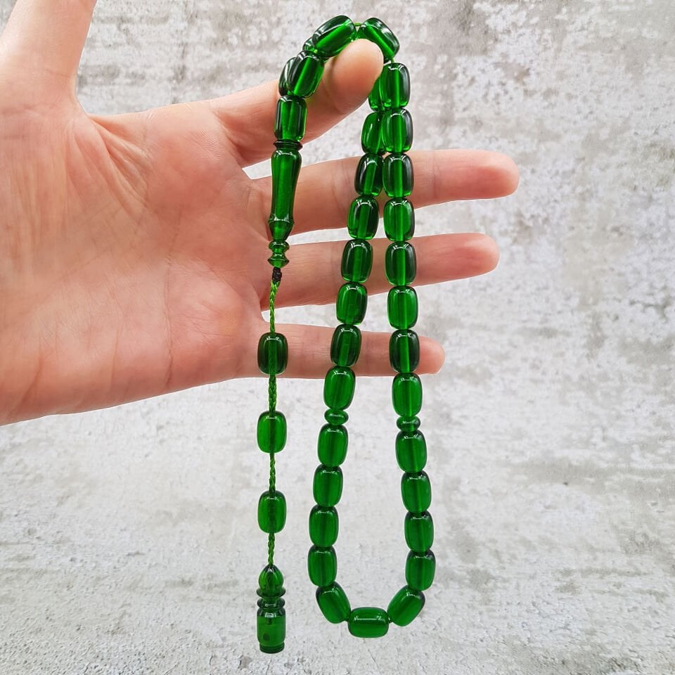 Yeşil Kapsül Kesim Ateş Kehribar Tesbih