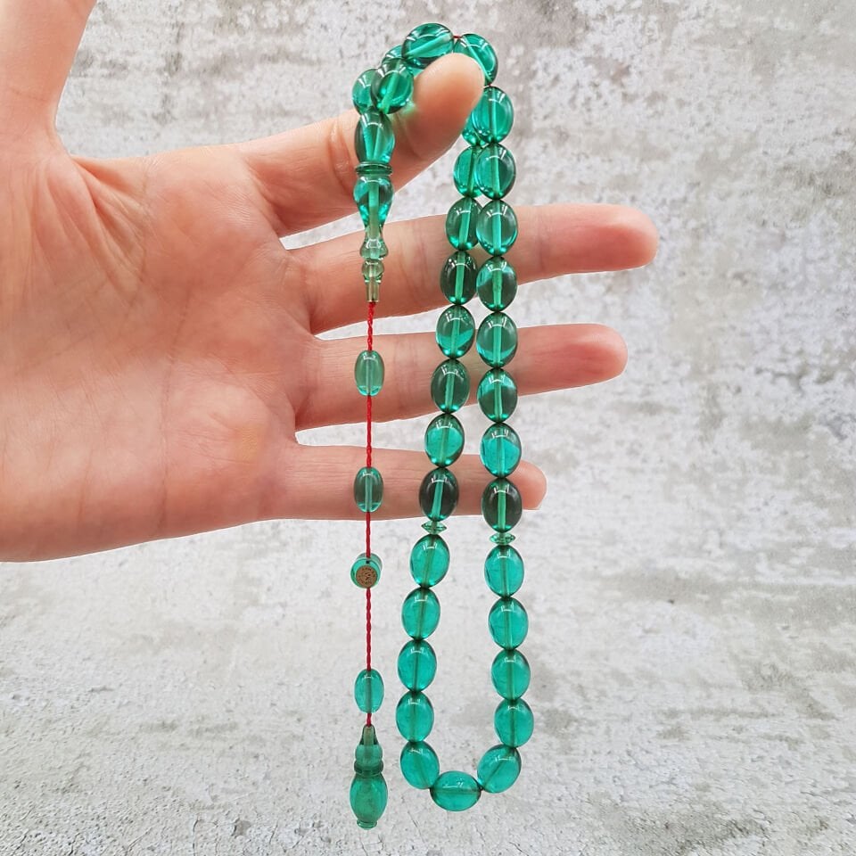 Su Yeşili Beyzi Ateş Kehribar Tesbih