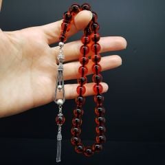 Gümüş Püskül Turuncu Küre Ateş Kehribar Tesbih