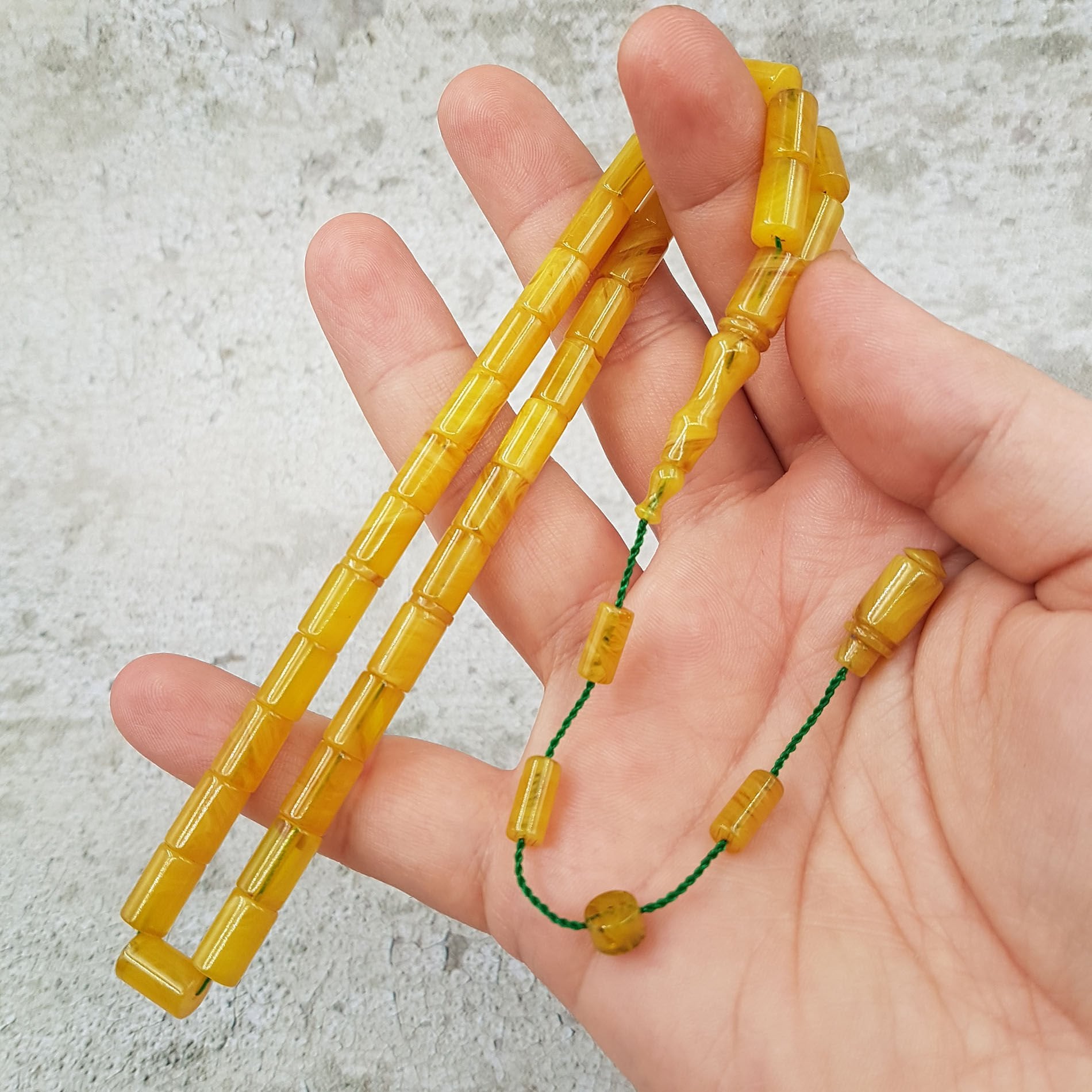 Sarı Kesme Sıkma Kehribar Tesbih