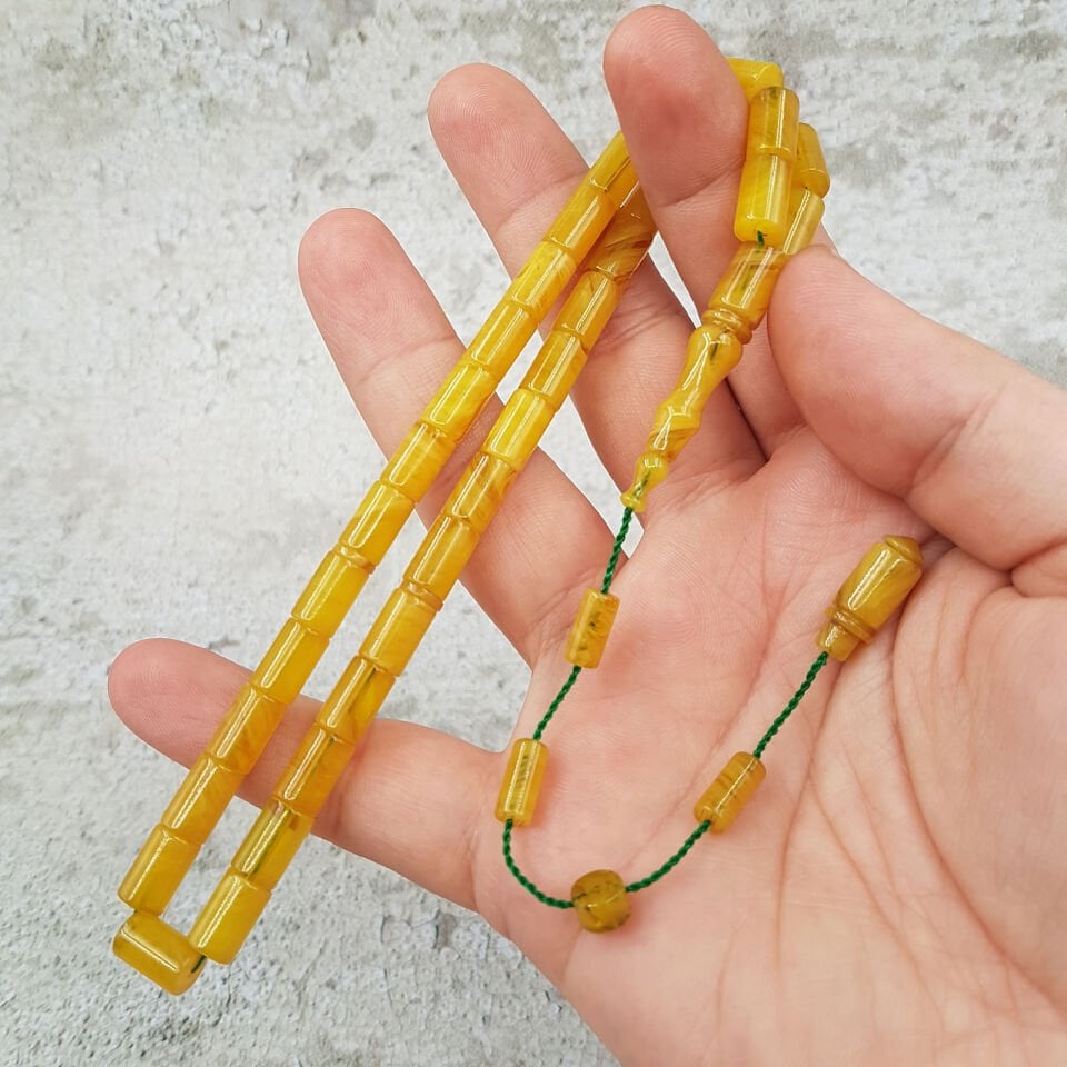 Sarı Kesme Sıkma Kehribar Tesbih