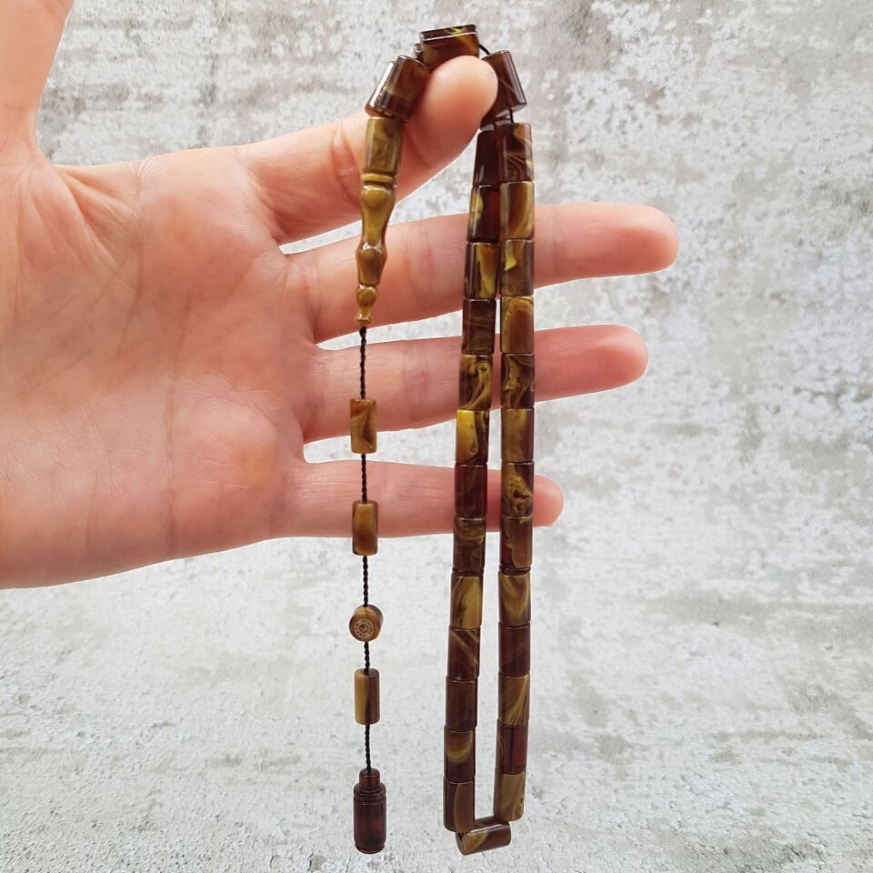 Yeşil Hareli Kesme Sıkma Kehribar Tesbih