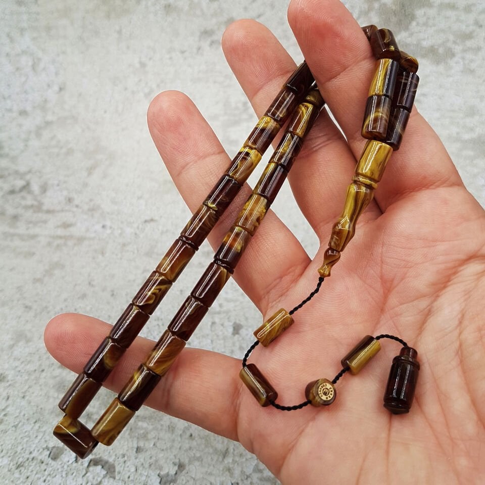 Yeşil Hareli Kesme Sıkma Kehribar Tesbih