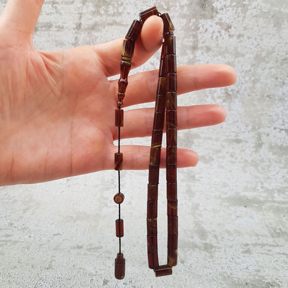 Hareli Kesme Sıkma Kehribar Tesbih