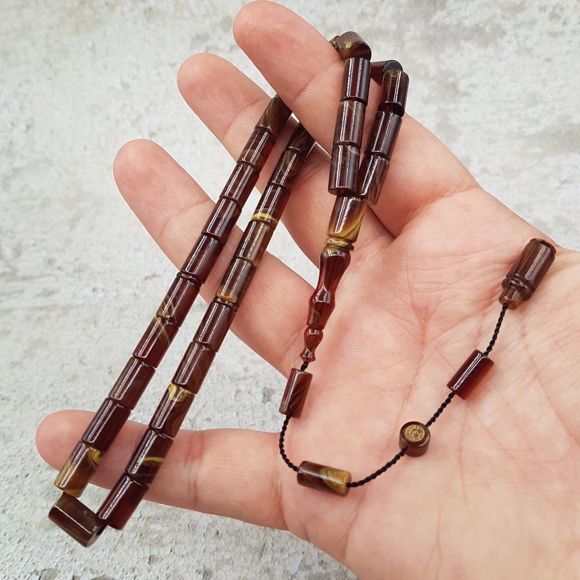 Hareli Kesme Sıkma Kehribar Tesbih