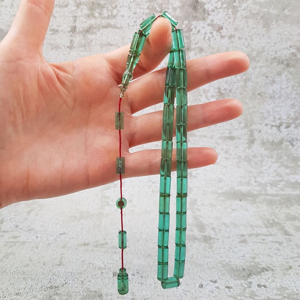 Hareli Su Yeşili Kesme Ateş Kehribar Tesbih