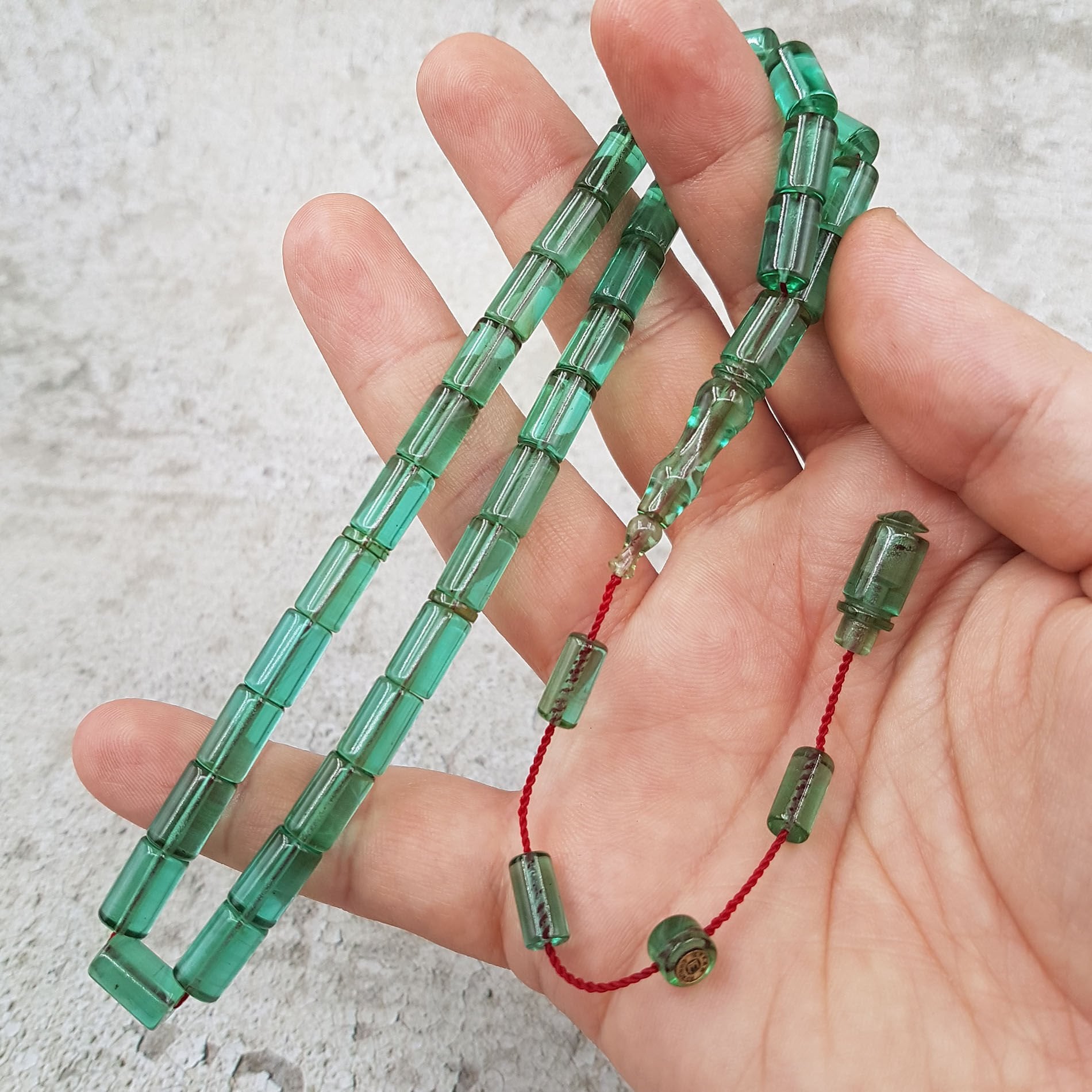 Hareli Su Yeşili Kesme Ateş Kehribar Tesbih