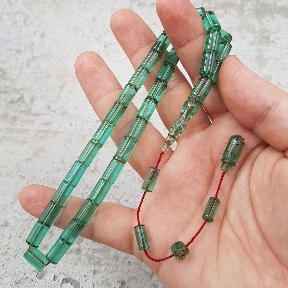 Hareli Su Yeşili Kesme Ateş Kehribar Tesbih