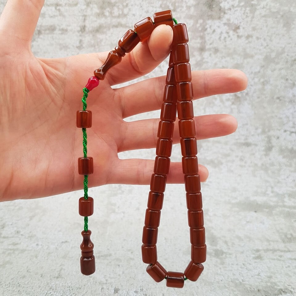 Kahverengi Oval Kesme Sıkma Kehribar Tesbih