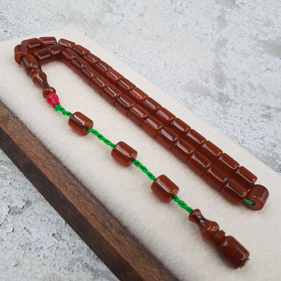 Kahverengi Oval Kesme Sıkma Kehribar Tesbih