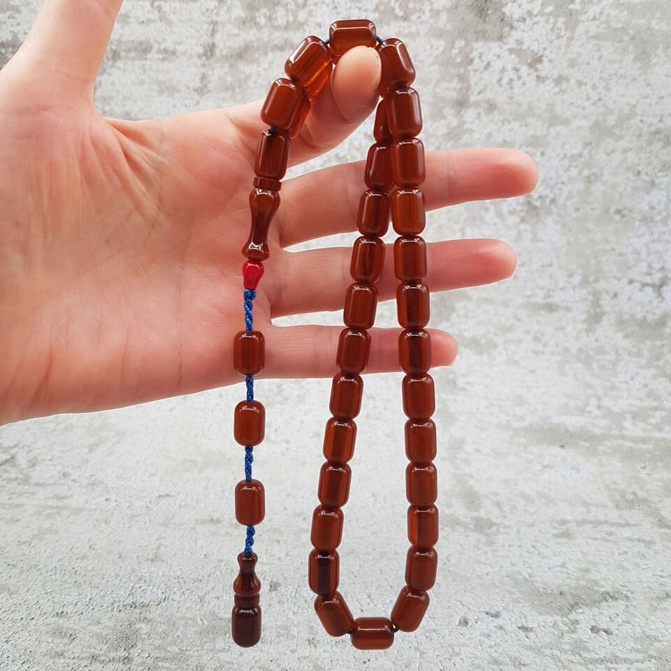 Kahve Uzun Kapsül Sıkma Kehribar Tesbih