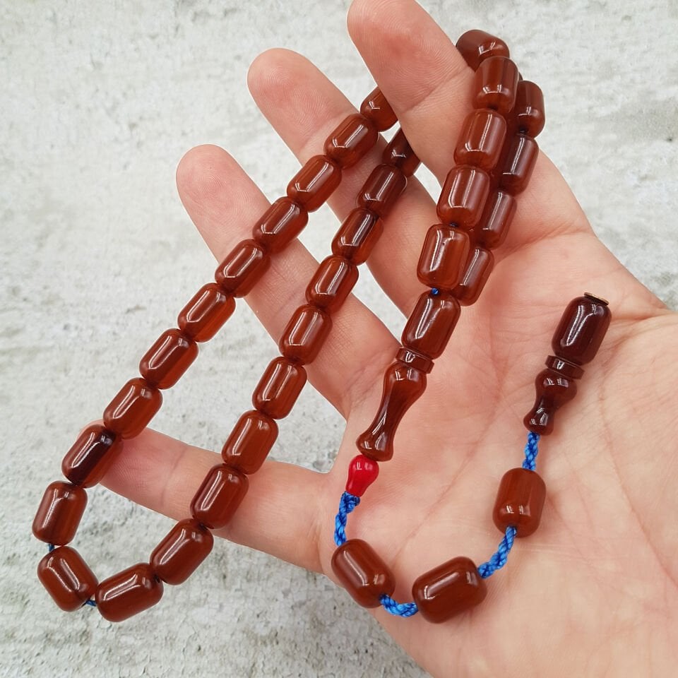 Kahve Uzun Kapsül Sıkma Kehribar Tesbih