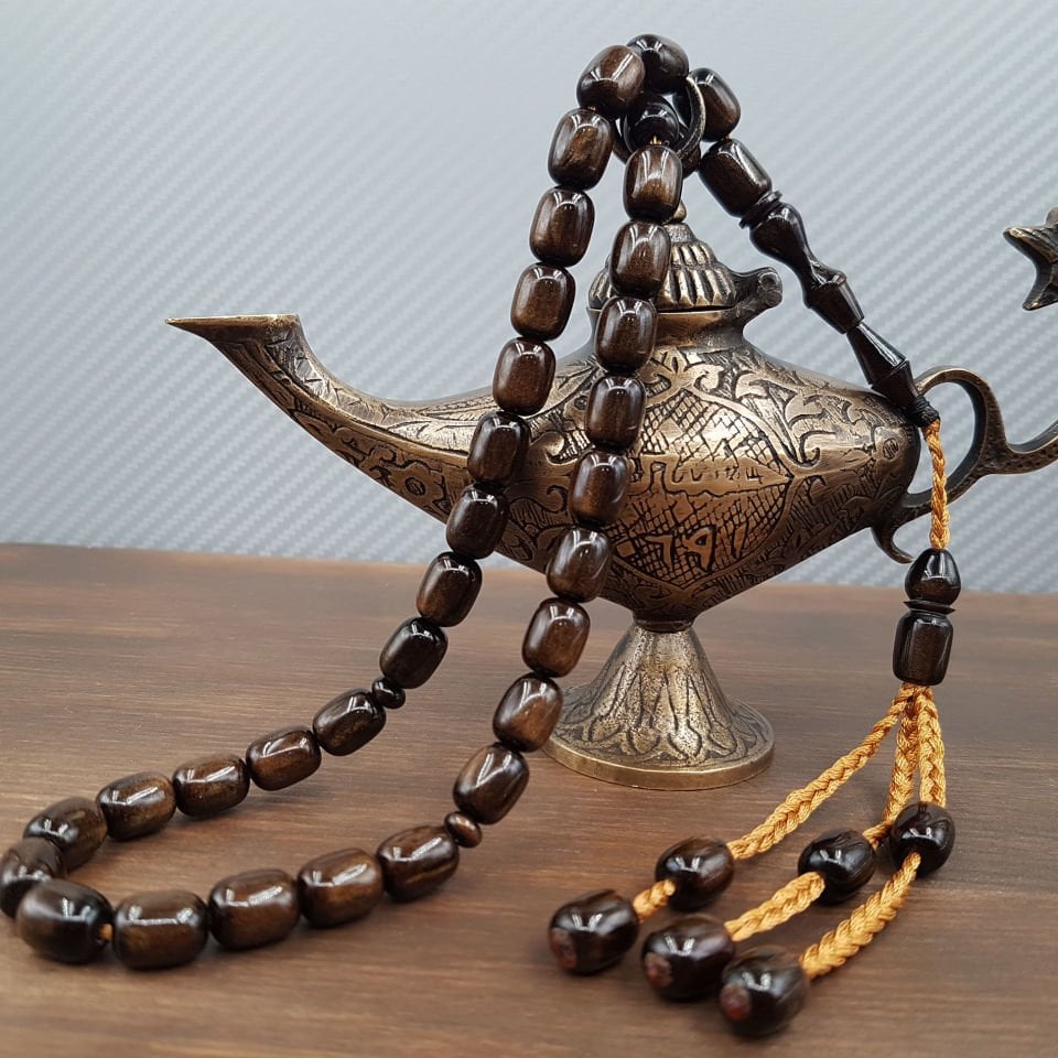 Özel Tasarım Kahve Sedefli Sıkma Kehribar Tesbih