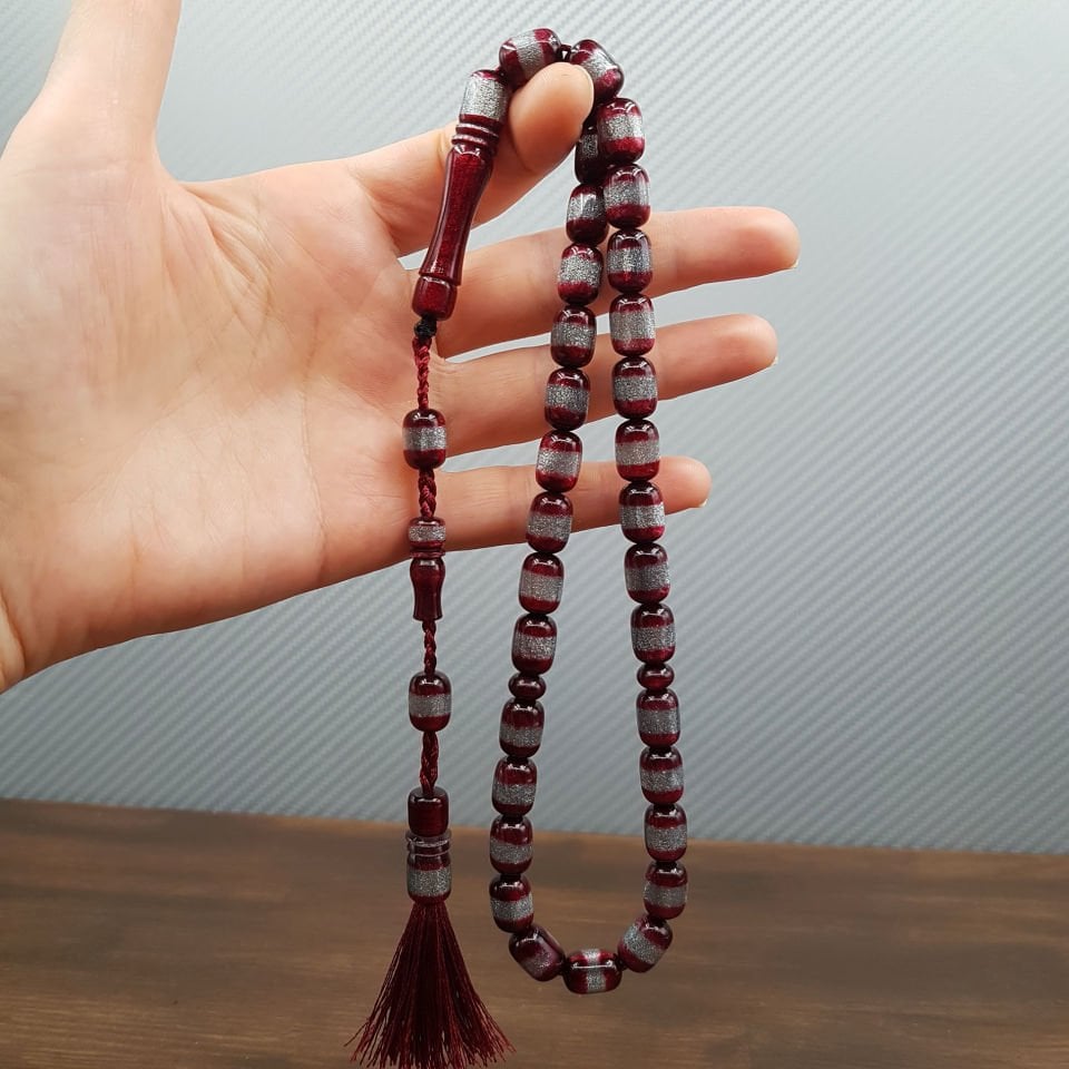 Özel Tasarım  Sedefli Bordo Sıkma Kehribar Tesbih