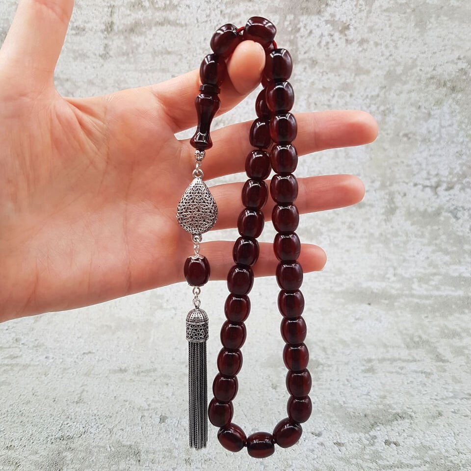 Premium Ağır Gümüş Püsküllü Fıçı Sıkma Kehribar