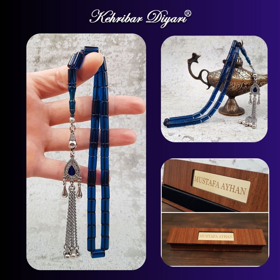 Mavi Kesme Ateş Kehribar Tesbih