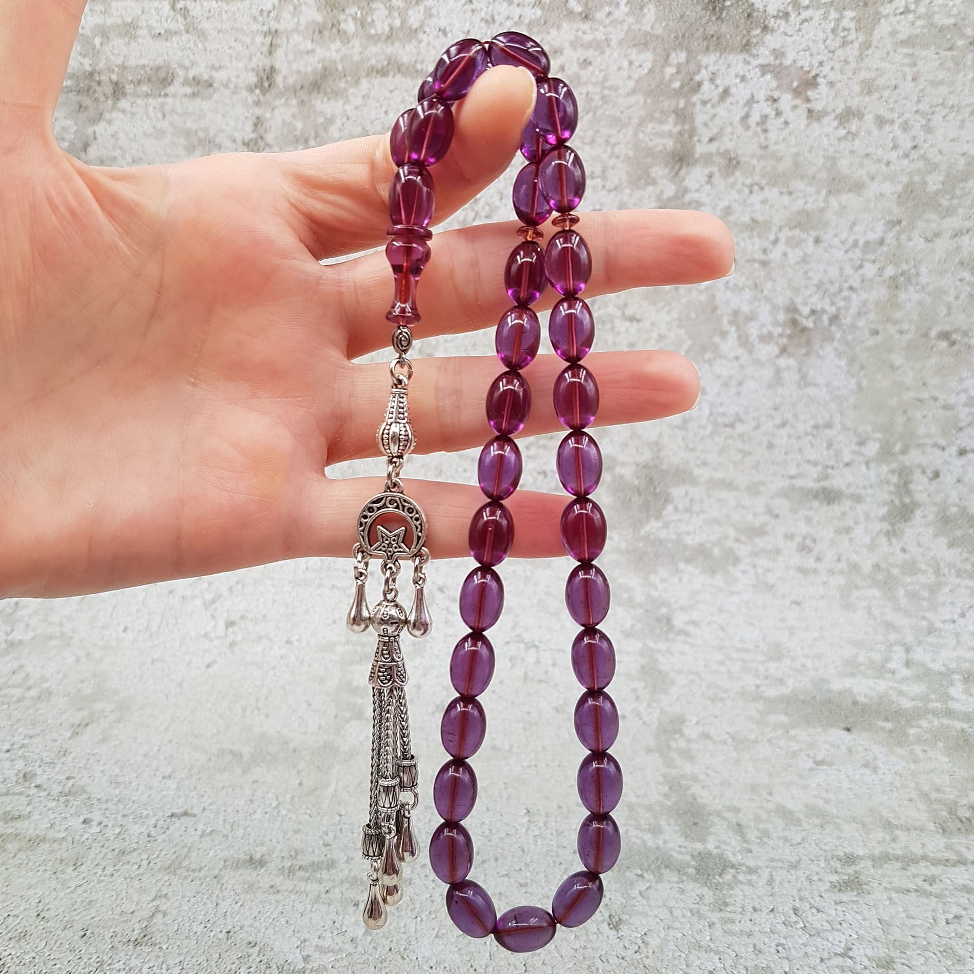 Ay Yıldız Tasarım Mor Ateş Kehribar Tesbih