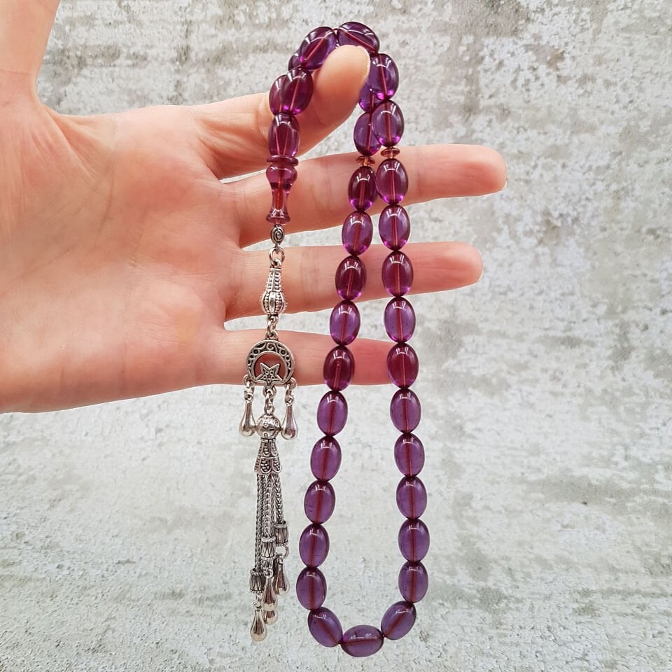 Ay Yıldız Tasarım Mor Ateş Kehribar Tesbih