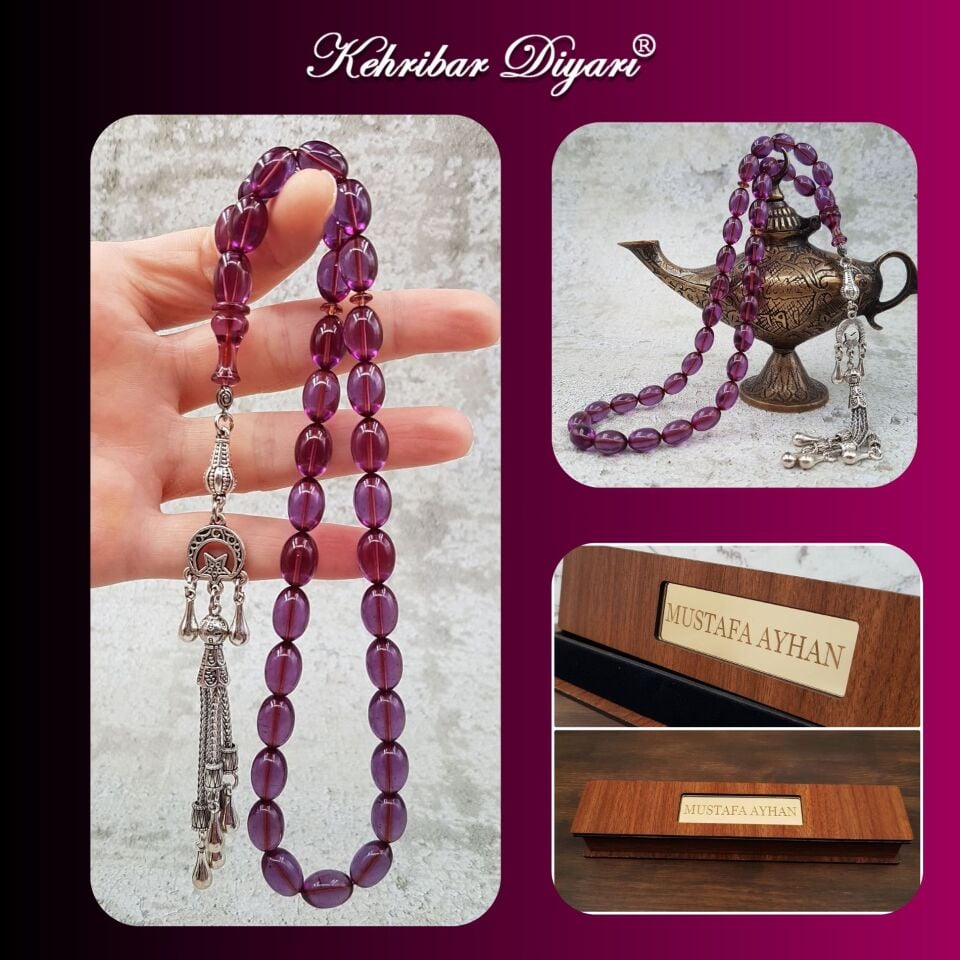 Ay Yıldız Tasarım Mor Ateş Kehribar Tesbih