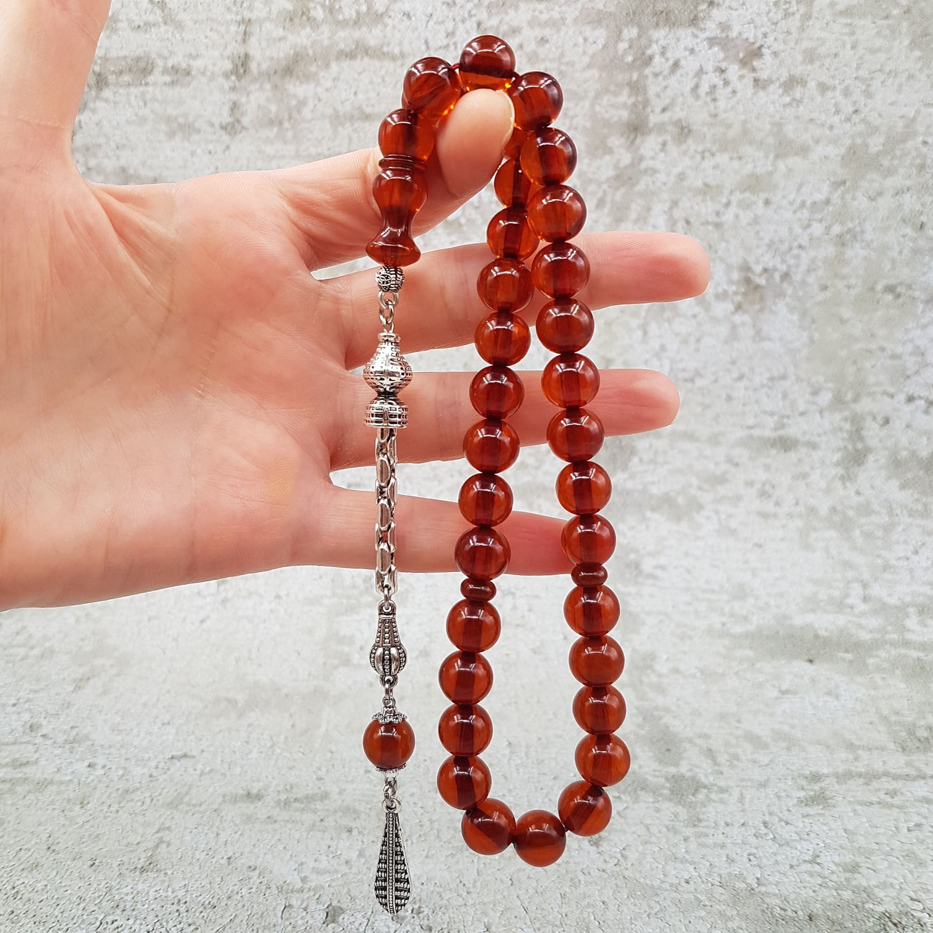 Havşa Delim Kahve Hareli Sıkma Kehribar Tesbih