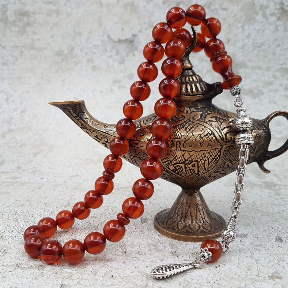 Havşa Delim Kahve Hareli Sıkma Kehribar Tesbih