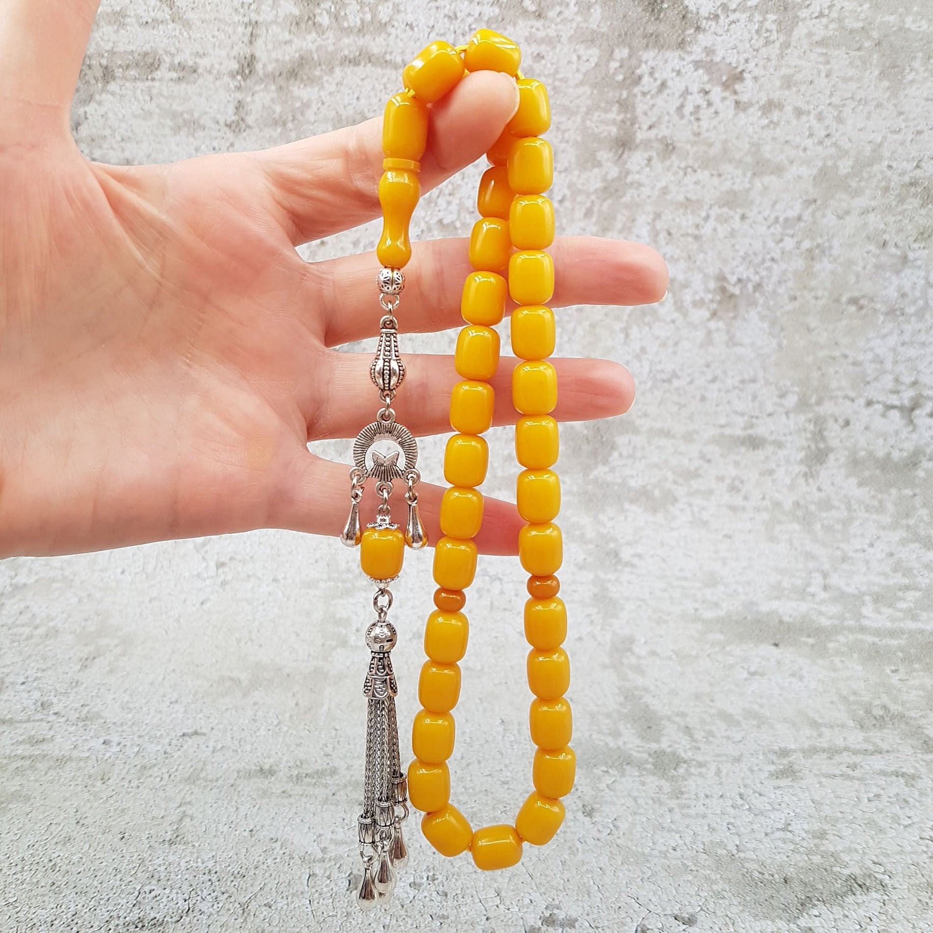 Havşa Delim Sarı Kapsül Sıkma Kehribar Tesbih