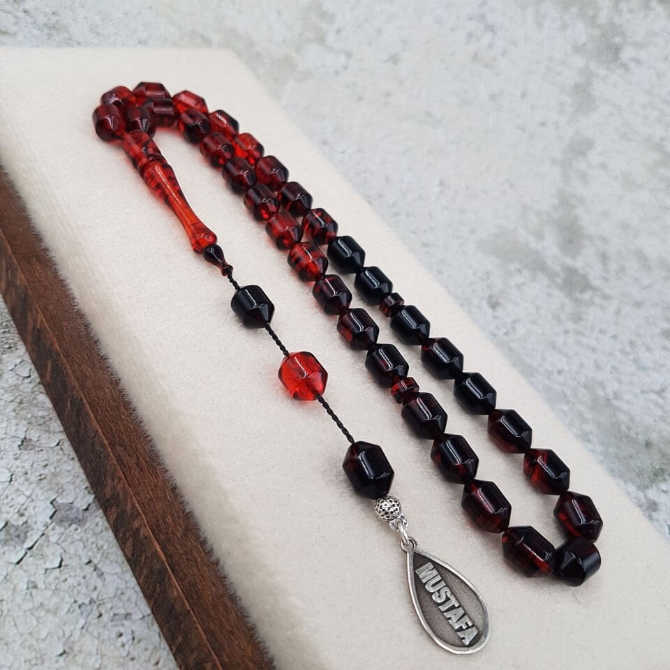 Gümüş İsimli Turuncu Siyah Ateş Kehribar Tesbih