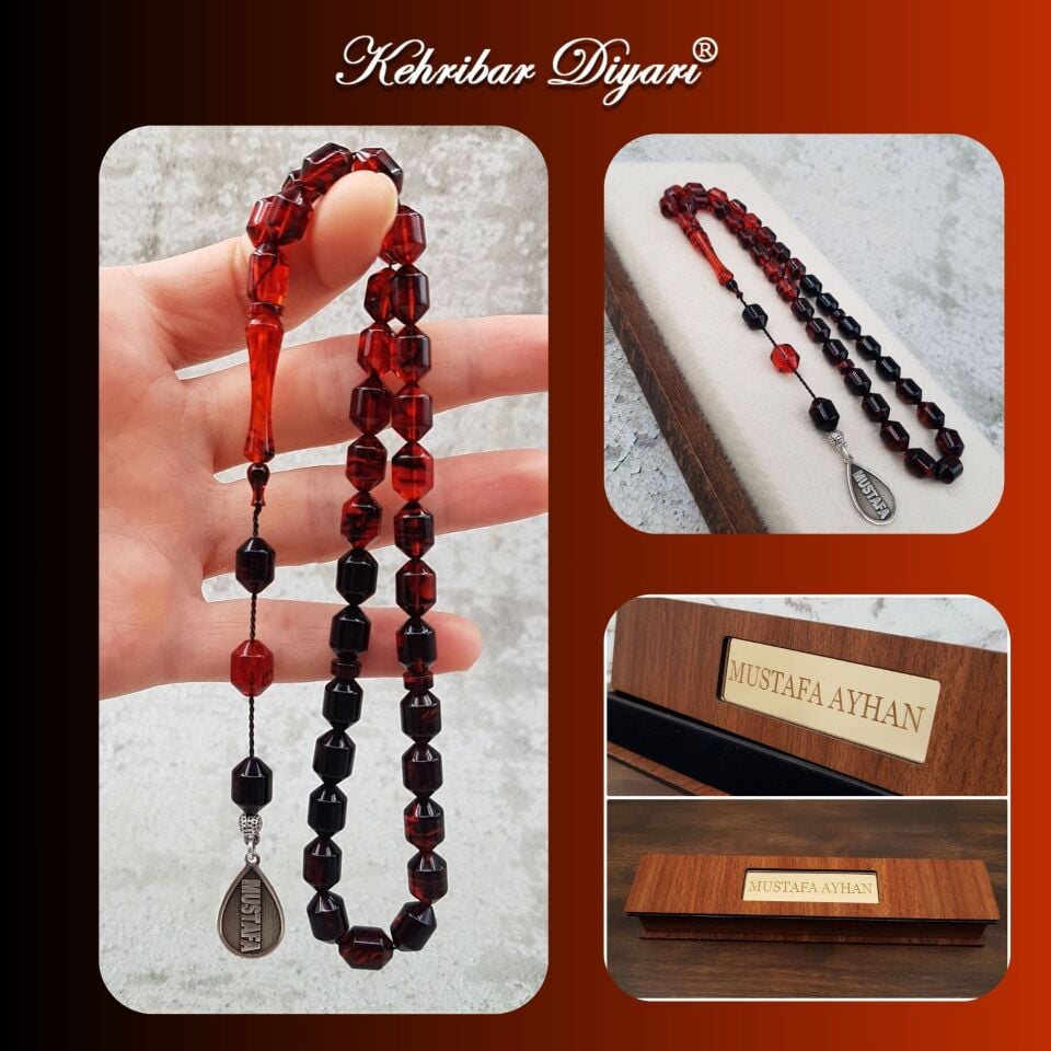 Gümüş İsimli Turuncu Siyah Ateş Kehribar Tesbih