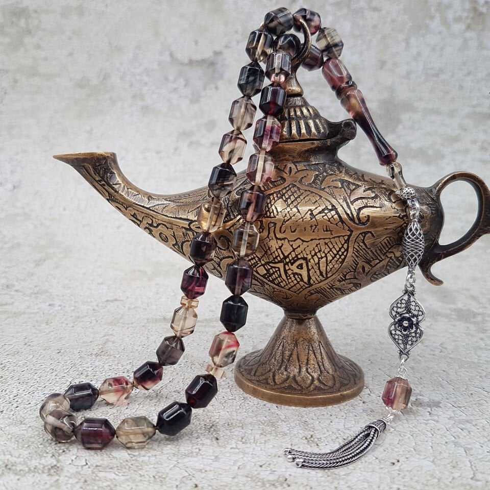 Gümüş Püskül Hareli Ateş Kehribar Tesbih