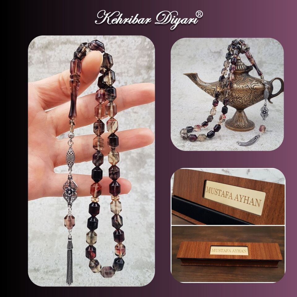 Gümüş Püskül Hareli Ateş Kehribar Tesbih