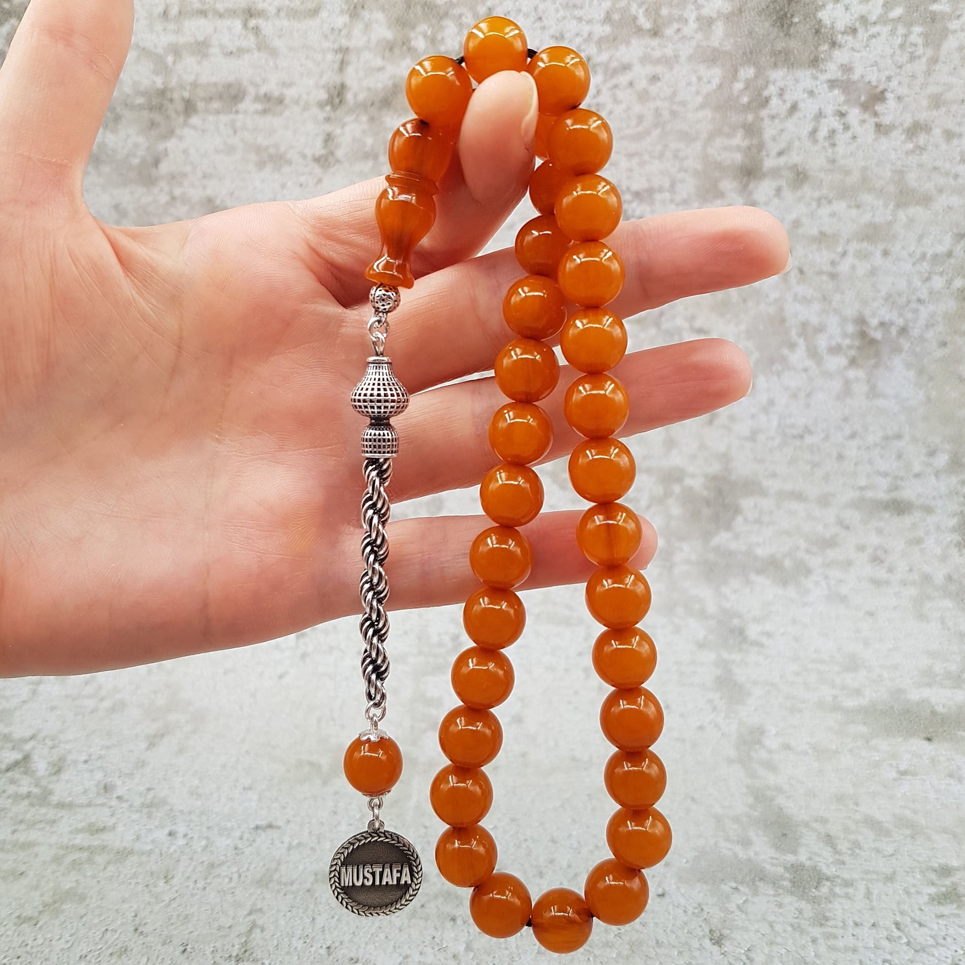 Kişiye Özel İsimli Kayısı Sıkma Kehribar Tesbih