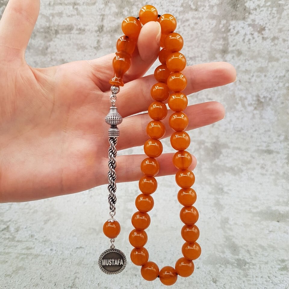 Kişiye Özel İsimli Kayısı Sıkma Kehribar Tesbih