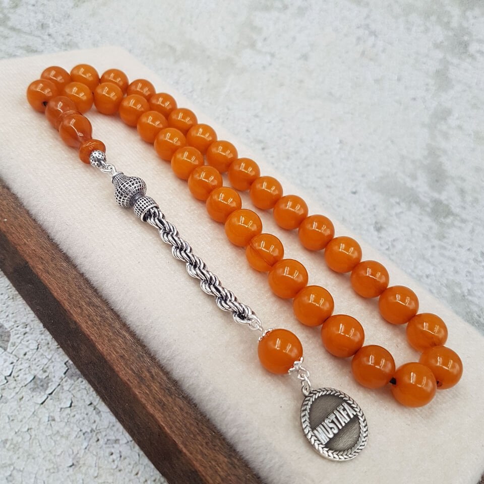 Kişiye Özel İsimli Kayısı Sıkma Kehribar Tesbih