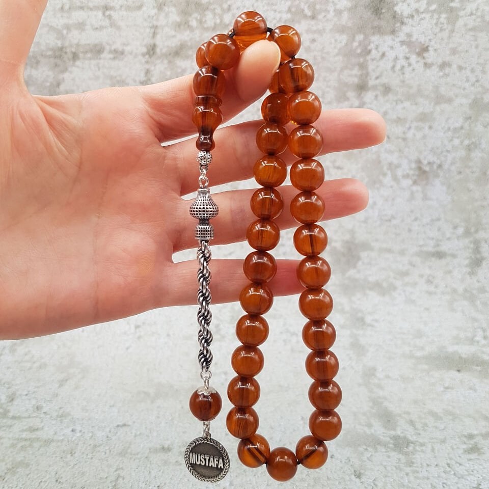 Kişiye Özel İsimli Kahve Sıkma Kehribar Tesbih