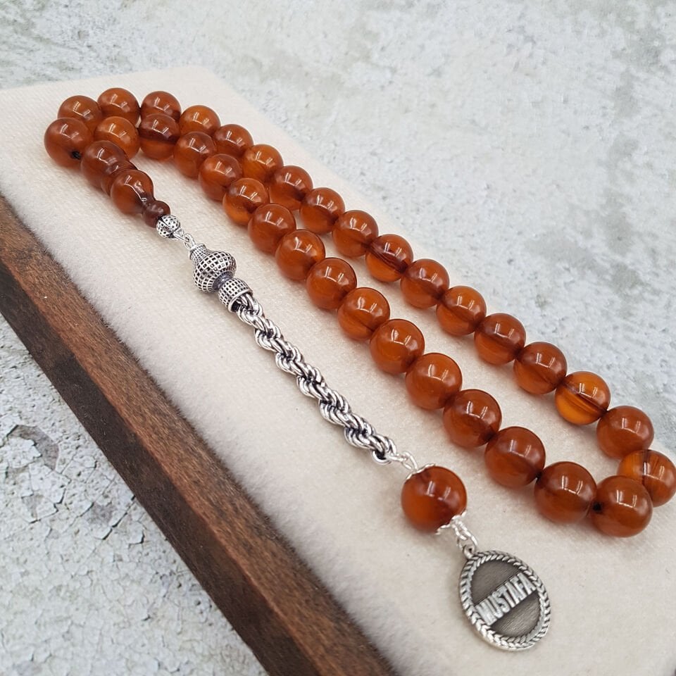 Kişiye Özel İsimli Kahve Sıkma Kehribar Tesbih