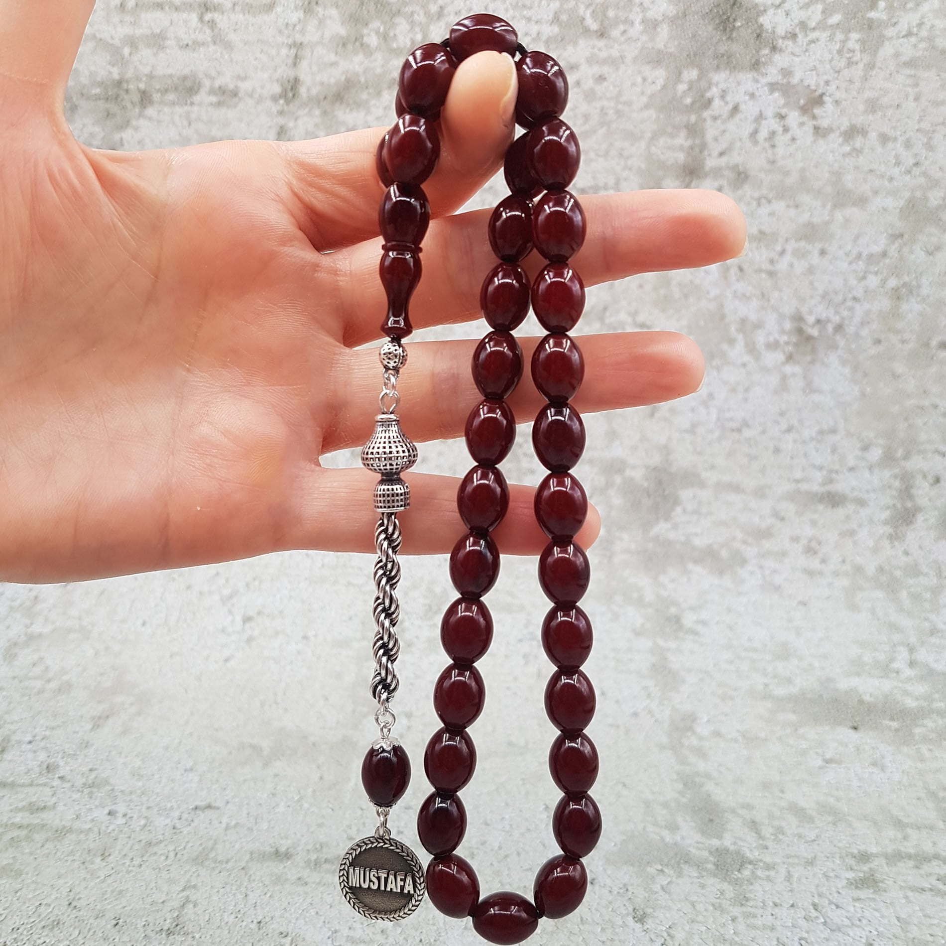 Kişiye Özel İsimli Vişne Çürüğü Sıkma Kehribar Tesbih