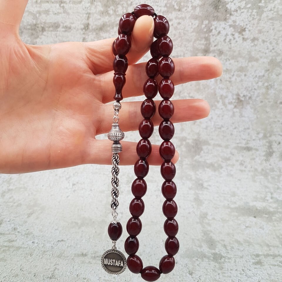 Kişiye Özel İsimli Vişne Çürüğü Sıkma Kehribar Tesbih