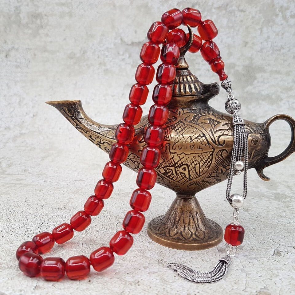 Gümüş Püskül Kiremit Rengi Ateş Kehribar Tesbih