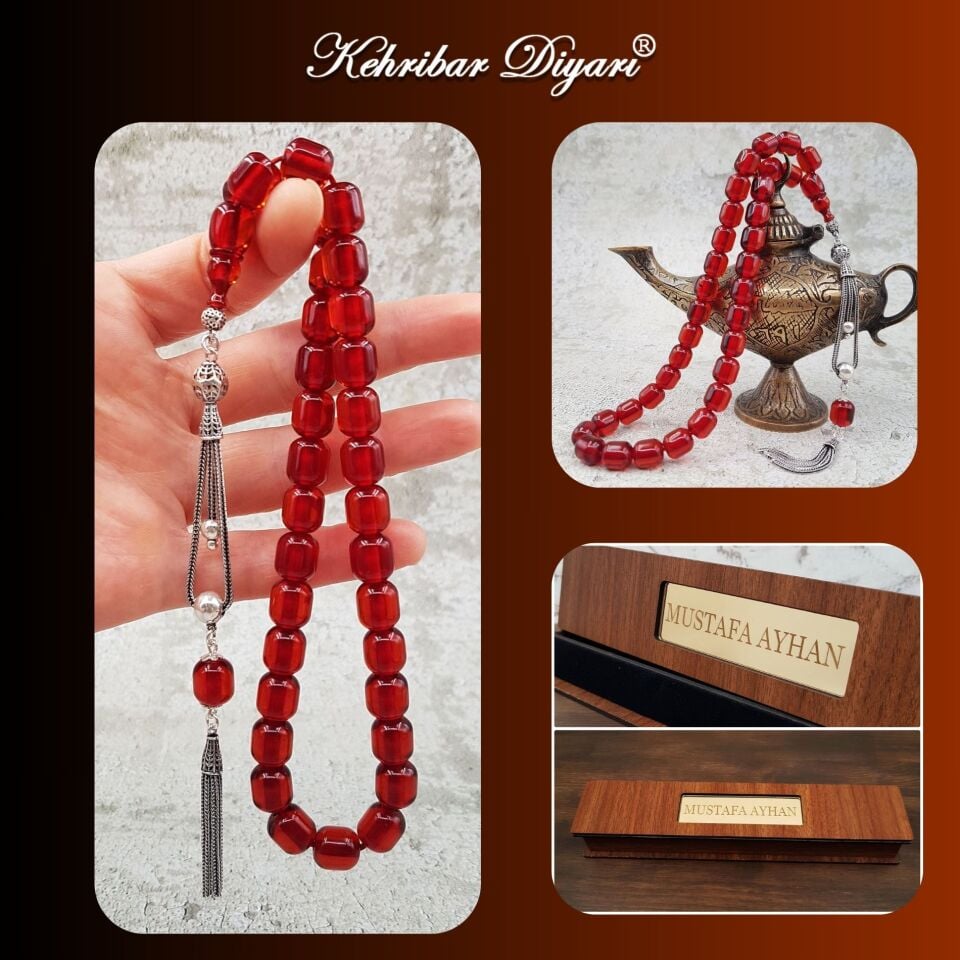 Gümüş Püskül Kiremit Rengi Ateş Kehribar Tesbih
