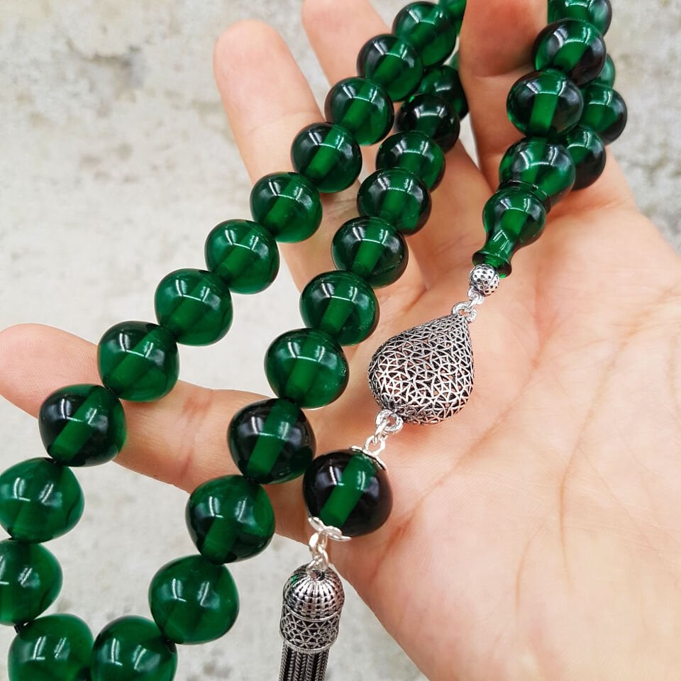 Büyük Boy Gümüş Püskül Sığırcık Kesim Ateş Kehribar