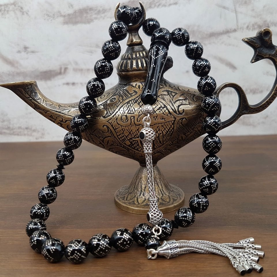 Küre Gümüş Çakım Siyah Kuka Tesbih