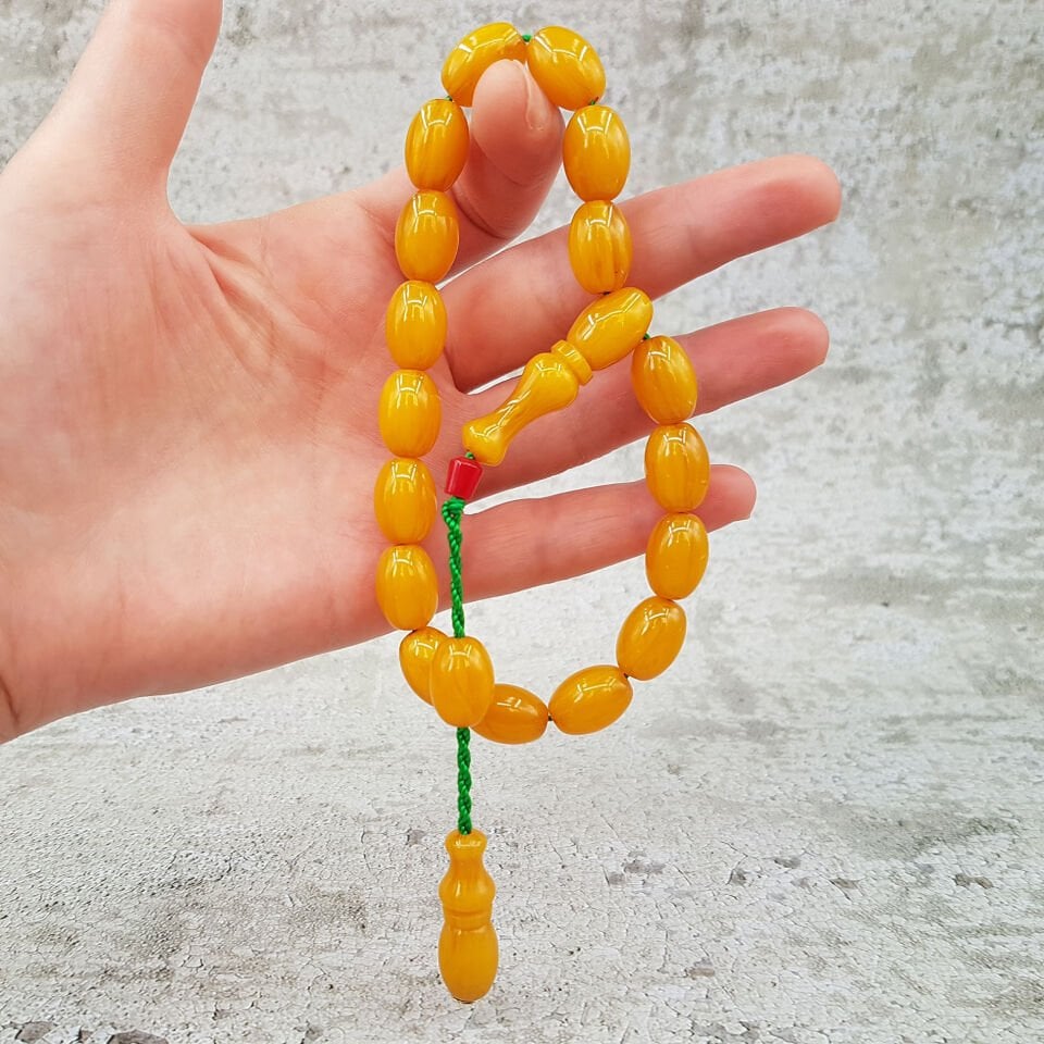 Arpa Kesim Sarı Maskot Sıkma Kehribar Tesbih
