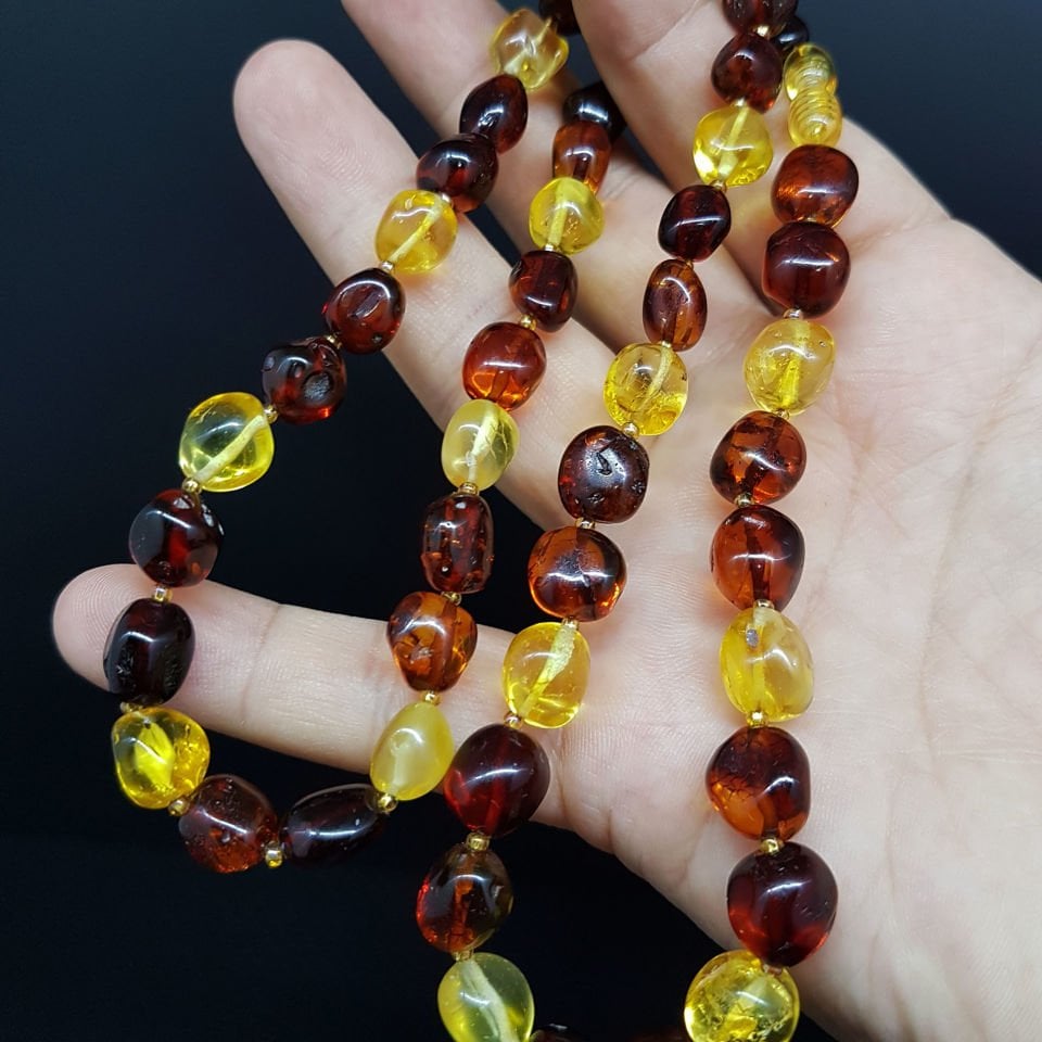 Orjinal Karma İri Taşlı Damla Kehribar Kolye
