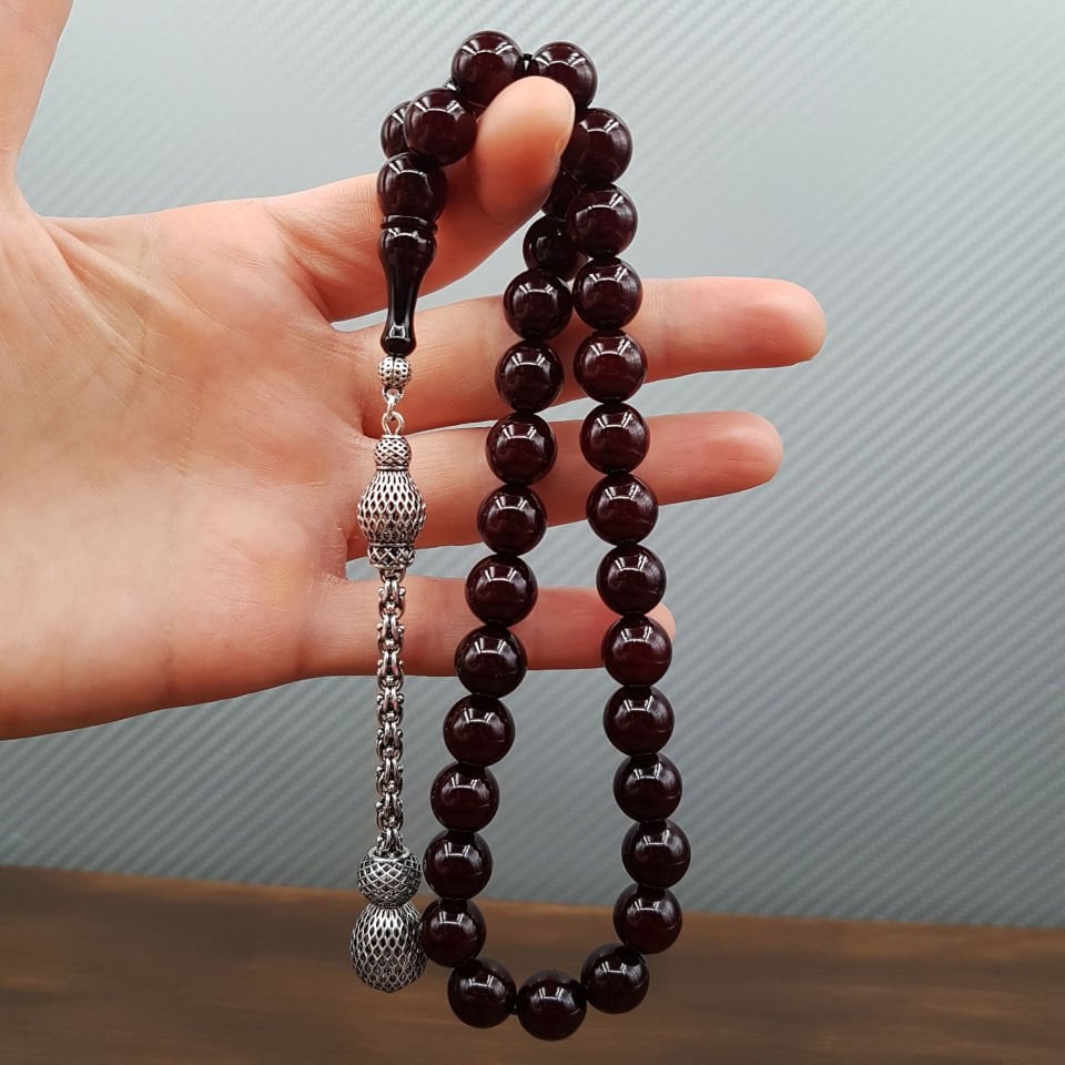 Osmanlı Torunu Gümüş Püskül Bordo Sıkma Kehribar