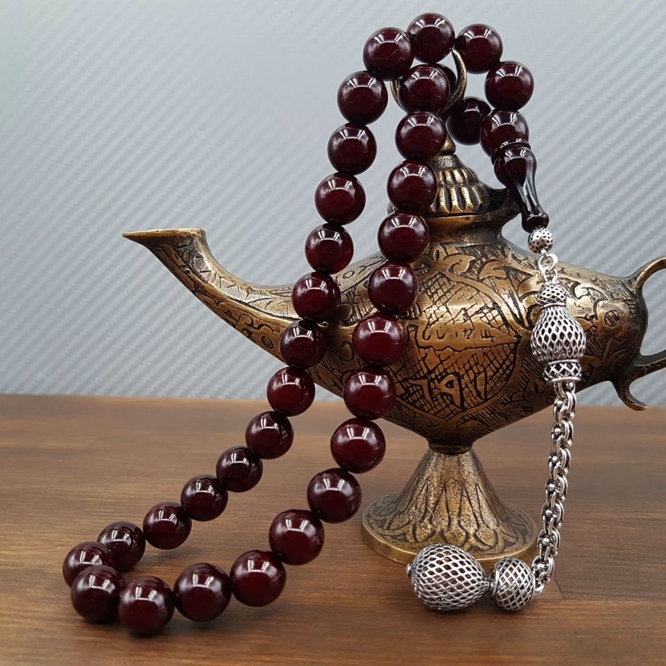 Osmanlı Torunu Gümüş Püskül Bordo Sıkma Kehribar